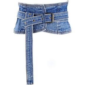 Women's Denim Peplum Waist Cinch Belt Wide Corset Belts (Blue, 24"-27.5")