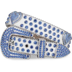 TINIDI Rhinestone Belt for Men Women Western Bling Heart Crystal Diamond Studded Leather Belts for Jean Pants
