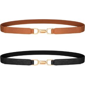 SUOSDEY Women Thin Elastic Belt Fashion Skinny Stretch Ladies Waist Belt for Dresses Jeans Pants 0.7" Width