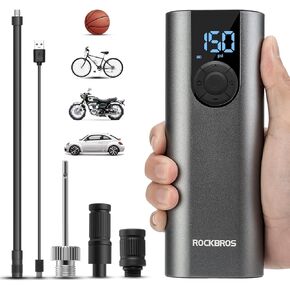 ROCKBROS Air Pump Portable Cordless Tire Inflator 150 PSI 2600mAh Battery Powered Air Compressor with Tire Pressure Gauge for Car,Bicycle, Motorcycle, Ball and More