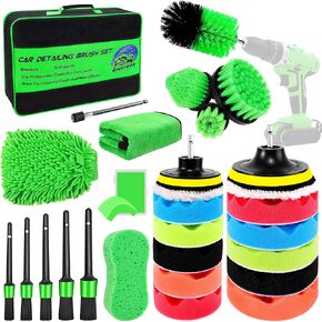 مجموعة فرش تفصيل السيارة مكونة من 29 قطعة، طقم تفصيل السيارة، مجموعة فرش حفر تفصيل السيارات، طقم وسادات تلميع وتلميع السيارة، طقم غسيل تنظيف السيارة للداخلية والخارجية والعجلات والسجاد والحمام in Kuwait