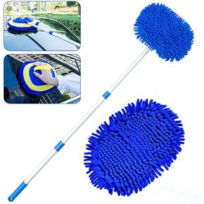 47" Car Wash Brush Kit Mitt Mop Sponge with Long Handle Chenille Microfiber Car Cleaning Brush Kit Duster Washing Car Tools Accessories, 1 Chenille Scratch-Free Replacement Head Aluminum Alloy Pole