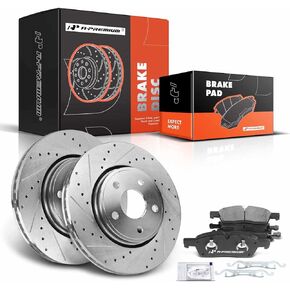 A-Premium 12.99 inch (330 mm) Front Drilled and Slotted Disc Brake Rotors + Ceramic Pads Kit Compatible with Select Dodge and Jeep Models - Durango 2011-2020, Grand Cherokee 2011-2018, 6-PC Set