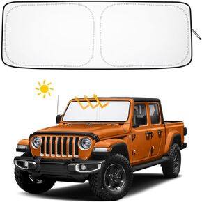 Windshield Sunshade Compatible with 2018-2022 2023 2024 Jeep Wrangler JL/JLU and 2020-2022 2023 2024 Jeep Gladiator JT Blocks UV Rays Sun Visor Protector Folding Front Window Sun Shade Cover