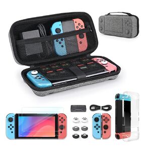 حزمة ملحقات علبة التبديل 14 في 1 من Younik، حقيبة حمل كبيرة لـ Switch 2017، حقيبة سفر Switch مناسبة لوحدة التحكم، مقبض J-con، محول تيار متردد وملحقات واقية (وردي، نمط الزر)