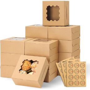 24pcs 8x8x4 Inches Brown Cake Boxes with Window, Bakery Boxes with Window, Pastry Boxes, dessert boxes, Cookie Boxes for gift giving, Cake, Pastries, Pie, Chocolates, Cupcakes, Cookies