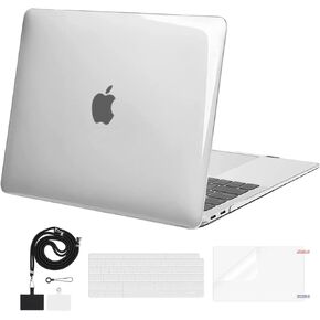 MOSISO Compatible with MacBook Air 13 inch Case 2022 2021 2020 2019 2018 A2337 M1 A2179 A1932, Plastic Hard Case&Keyboard Cover&Screen Film&Phone Lanyard for MacBook Air 13.3 inch Case, Black
