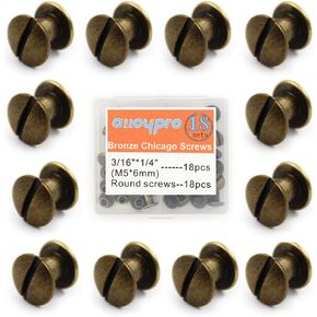 Alloypro 36 Pcs Gun Metal Round Metal Chicago Binding Screws Assorted Kit Nail Rivet Chicago Button DIY Leather Decoration Bookbinding Round Flat Head Stud Screw M5x6mm