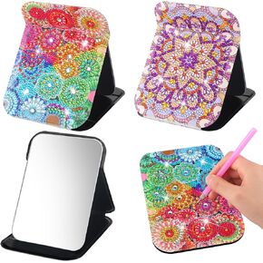 Kigley 5.91 x 4.33 Inches 2 Pcs DIY Mandala Diamond Painting Mirror 5D Boho Diamond Painting Mirror Portable Makeup Mirror Gift Decor for Women Adults Mother's Day Birthday