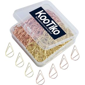 Gold and Rose Gold Cute Paper Clips Set, 300 Pcs Smooth Stainless Steel Tear-Shaped Wire Paperclips Small for Office Supplies Wedding Women Girls Kids Students Paper Document Organizing