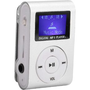 MP3 Player, LCD Screen Display Music Player, Mini Digital BackClip Player with Earphone and USB Cable, Support up to 32GB(Silver)