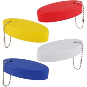 4pcs Boat Key Floating Keychain, Boat Floating Keychain PU Bright Color Oval Floating Key Ring Boat Key Float for Boating Surfing Fishing Outdoor Water Sports (4 Colors)