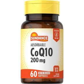 CoQ10 200mg | 60 Quick Release Softgels | with Black Pepper Extract | Non-GMO and Gluten Free Supplement | by Sundance