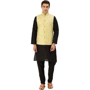 Sojanya (Since 1958, Men's Silk Blend Kurta Pyjama & Nehru Jacket Combo