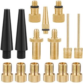 Bicycle Presta and Schrader Valve Adapter - 15 Pcs Bike Brass DV AV SV Tire Valve Inflator Adapters Set,Ball Pump Needle Inflation Devices & Accessories for Bike Tire Air Compressor