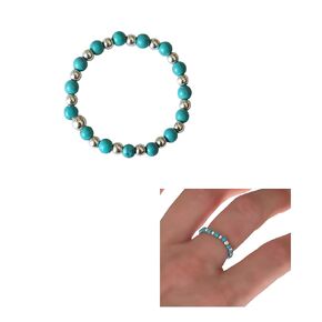 925 Sterling Silver Turquoise Color Beads and Silver Balls Stretched Ring Size 7 for women - Small Dainty Ring | Handmade by MiYa Jewelry creations
