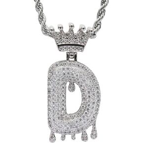 Initial Necklace for Men Women,Crown Letter Pendant with 24 Inch Twist Rope Chain,Cubic Zirconia Capital Monogram Pendant Necklace Jewelry Boy's Gift