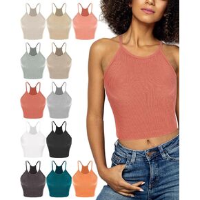 12 Pack Women's Camisole Tops, U Neck Camisoles Washed Seamless Rib Knit Camisole Crop Tank Tops for Workout Gym Yoga