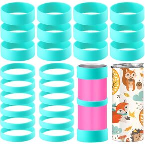 24 Pcs Silicone Bands for Sublimation Cups Silicone Bands 2 Size Elastic Heat Resistant Thick Ring Rubber Bands Holder Tumbler Printing Band for Wrapping Cup Prevent Ghosting DIY Craft (Green)