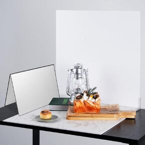 Meking Food Photography Kit 2Pcs Photo Backdrop Boards 24 x 24 in and 2Pcs Light Reflector Cardboard 17 x 12 in for Tabletop Shooting Product Photography [Pattern: Concrete]