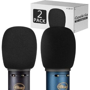 Geekria for Creators Foam Windscreen Compatible with Blue Baby Bottle SL, Bluebird SL, Blackout Spark SL Microphone Antipop Foam Cover, Mic Wind Cover, Sponge Foam Filter (Black / 2 Pack)