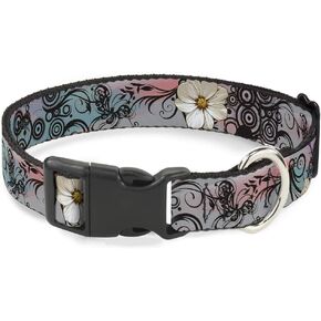 Buckle-Down Plastic Clip Collar - Flowers w/Filigree Pink - 1" Wide - Fits 9-15" Neck - Small