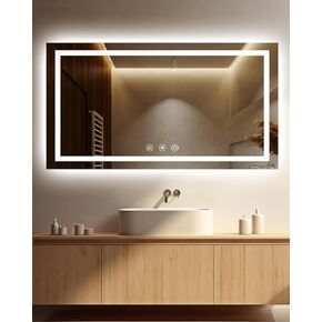 oneup 16x24''Small Bathroom Mirror with Lights,Front Lighted Bathroom Mirror for Wall,Stepless Dimmable,Anti-Fog,Modern LED Vanity Mirror,Memory,Touch Botton