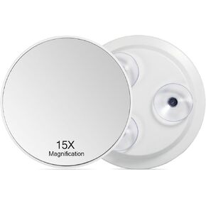 مرآة مكبرة 6 بوصات 15 مرة مع 3 أكواب شفط، مرآة مكياج للحمام (أبيض، مستديرة) in Kuwait