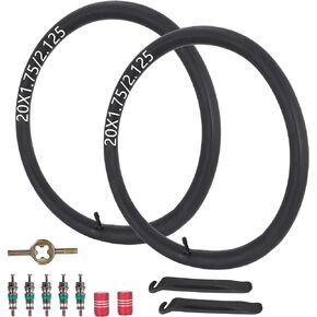 RUTU 20 inch Bike Tube 20x1.50/1.75/1.95/2.10/2.125/2.40/2.50/3.0/3.5/4.0 Bike Tube AV32mm Schrader Valve 20" Bicycle Tube with Tire Levers 2 Pack