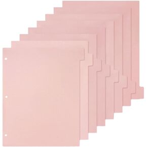 8 Pcs A4 Tab Pink Binder Dividers with Tabs 3 Ring Binder Insertable Notebook Plastic Dividers
