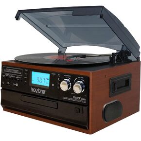 Boytone BT-22MS, Bluetooth Record Player Turntable, AM/FM Radio, Cassette, CD Player, 2 Built in Speaker, Ability to Convert Vinyl, Radio, Cassette, CD to MP3 Without a Computer, SD Slot, USB, AUX
