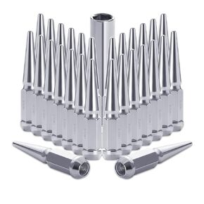 Lichamp 32pcs M14x1.5 Spike Lug Nuts for Trucks, Partial Compatible with Ford F250 F350 Super Duty and Chevy Silverado 1500 2500 3500, Chrome Hex Turner with Cone Seat