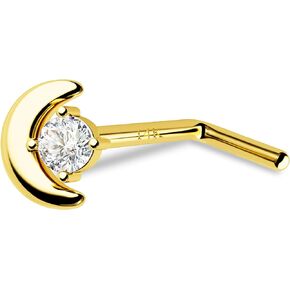Jewseen 14K Real Gold Nose Rings Studs 20G Nose Piercings L Shaped Nose Rings CZ Nose Studs Moon Nose Piercing Jewelry Opal Nostril Studs for Women Men