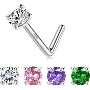 Dochais 14K Gold Filled Sterling Silver L Shaped Nose Rings 20G Nose Studs Clear Colorful Diamond CZ Nose Ring Studs Hypoallergenic Nose Piercings Birthstone Jewerly for Women Men Gold Silver