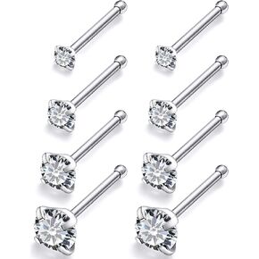 18G 20G 22G Titanium Nose Rings Studs for Women Men G23 Nose Nostril Piercing Jewelry Top Diamond CZ 1.5mm 2mm 2.5mm 3mm 4 Pair