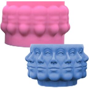 قالب سيليكون لوعاء الزهور متعدد الوجوه، قوالب راتنجات الإيبوكسي المتداخلة على شكل وجه، حامل قلم أسمنتي لوعاء النباتات العصارية، مزهرية رأس ووجه لتزيين المنزل in Kuwait