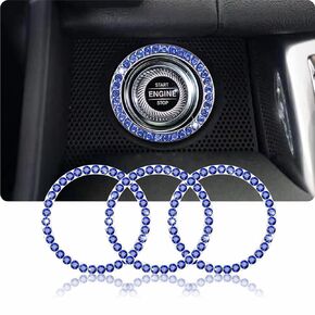 3Pcs Bling Car Start Button Ring Covers, Sparkling Crystal Rhinestone Engine Start Ring Sticker, Key Ignition Knob Sparkling Ring, Women's Bling Car Interior Accessories (Blue)