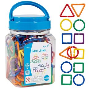 edxeducation Geo Links - Mini Jar - Set of 144 - Linking Shapes - 6 Colors - Practice Shape Recognition, Counting, Sorting and More