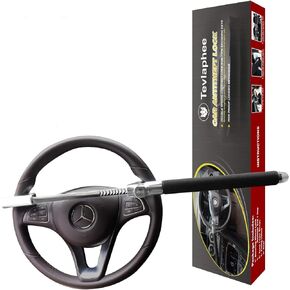 Tevlaphee Steering Wheel Lock Anti Theft Car Device Universal Car Theft Prevention Car Lock Adjustable Double Hook Emergency Hammer Window Breaker Self Defense Heavy Duty Secure (Black)