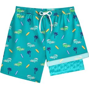 Boys Quick Dry Swim Trunks with Compression Liner 2 in 1 Beach Stretch Swim Shorts