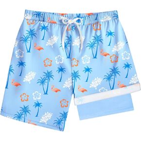 Boys Quick Dry Swim Trunks with Compression Liner 2 in 1 Beach Stretch Swim Shorts