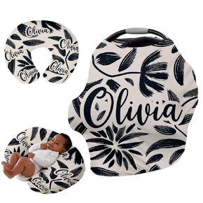 Custom Car Seat Covers for Babies - Breathable Baby Car Seat Cover for Girls Boys, Kick-Proof Newborn Carrier Canopy Stretchy Stroller Cover for 4 Seasons Black Flower Pattern