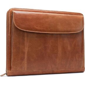 Genuine Leather Portfolio for Men, Professioal Business Padfolio Organizer with Zipper, Work Portfolio Folder Notepad Holder for Meeting and Travel Black
