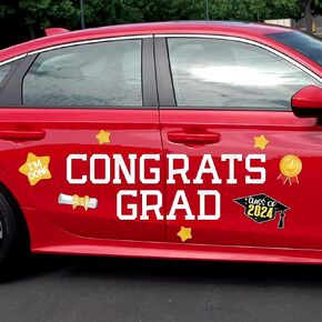 Graduation Magnetic Car Decoration 2024 Congrats Grad Banners Car Parade Decor Signs Refrigerator Decal Magnetic Stickers Garage Door Magnets Graduation Party Supplies Black