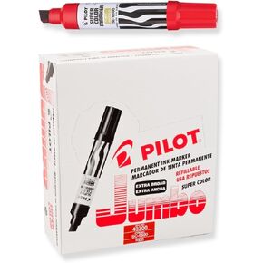 Pilot Super Color Jumbo Refillable Permanent Markers, Red Ink, Extra-Wide Chisel Point, 12-Pack (43300)