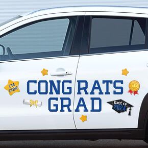 Graduation Magnetic Car Decoration 2024 Congrats Grad Banners Car Parade Decor Signs Refrigerator Decal Magnetic Stickers Garage Door Magnets Graduation Party Supplies Black