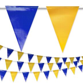 Yellow & Blue Pennant Banner Flags | OSHA 500lb Rated | Strand Fade Resistant 【102FT】