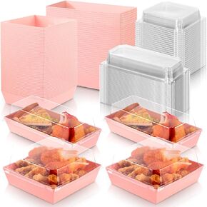 Gejoy 100 Pcs 2 Size Charcuterie Boxes with Clear Lids, Disposable Paper Dessert Boxes Food Dessert Containers Bakery Boxes Chocolate Strawberries Supplies for Sandwich Cake Slice Cookie (Pink)