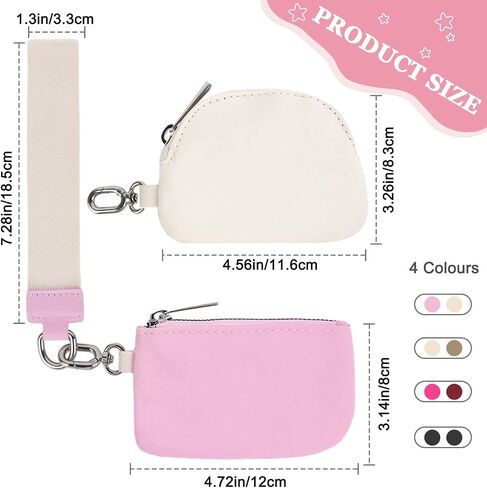 Mini Zip Around Wristlet Wallet for Women, Small Keychain Wallet Dual Pouch Portable Detachable Coin Purse Card Holder, Mini Pocket Key Chain Wristlet Wallet Ideal Birthday Gift(Pink+White) in Saudi Arabia