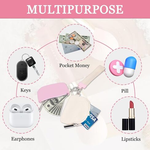 Mini Zip Around Wristlet Wallet for Women, Small Keychain Wallet Dual Pouch Portable Detachable Coin Purse Card Holder, Mini Pocket Key Chain Wristlet Wallet Ideal Birthday Gift(Pink+White) in Saudi Arabia